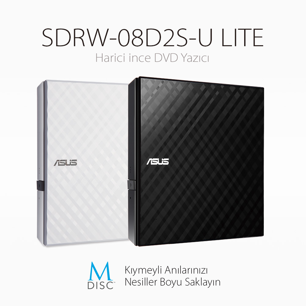 ASUS SDRW-08D2S-U LITE 8X HARİCİ DVD YAZICI M-DİSC DESTEKLİ SİYAH - 2