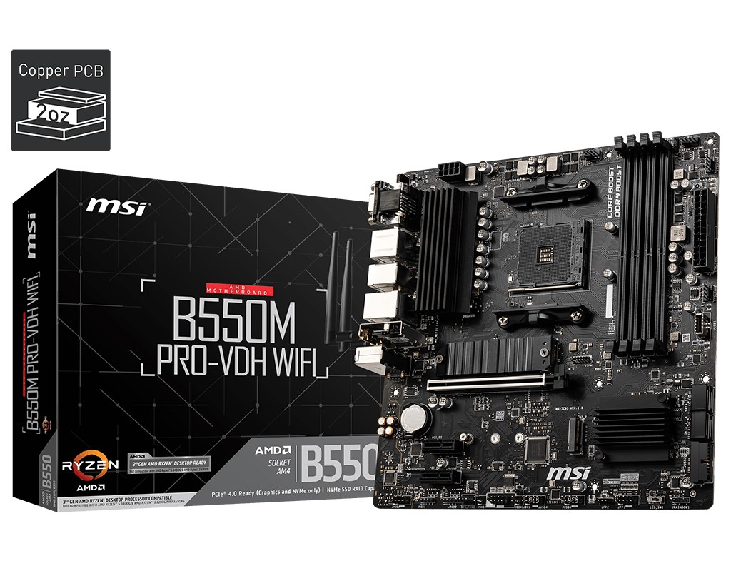 MSI MB B550M PRO-VDH WIFI AM4 DDR4 4400(OC) HDMI DVI VGA M.2 USB3.2 WIFI MATX