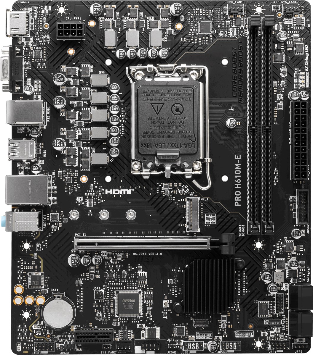 MSI MB PRO H610M-E DDR4 SOKET 1700 DDR4 3200(OC) HDMI VGA M.2 USB3.2 1X 1G LAN MATX