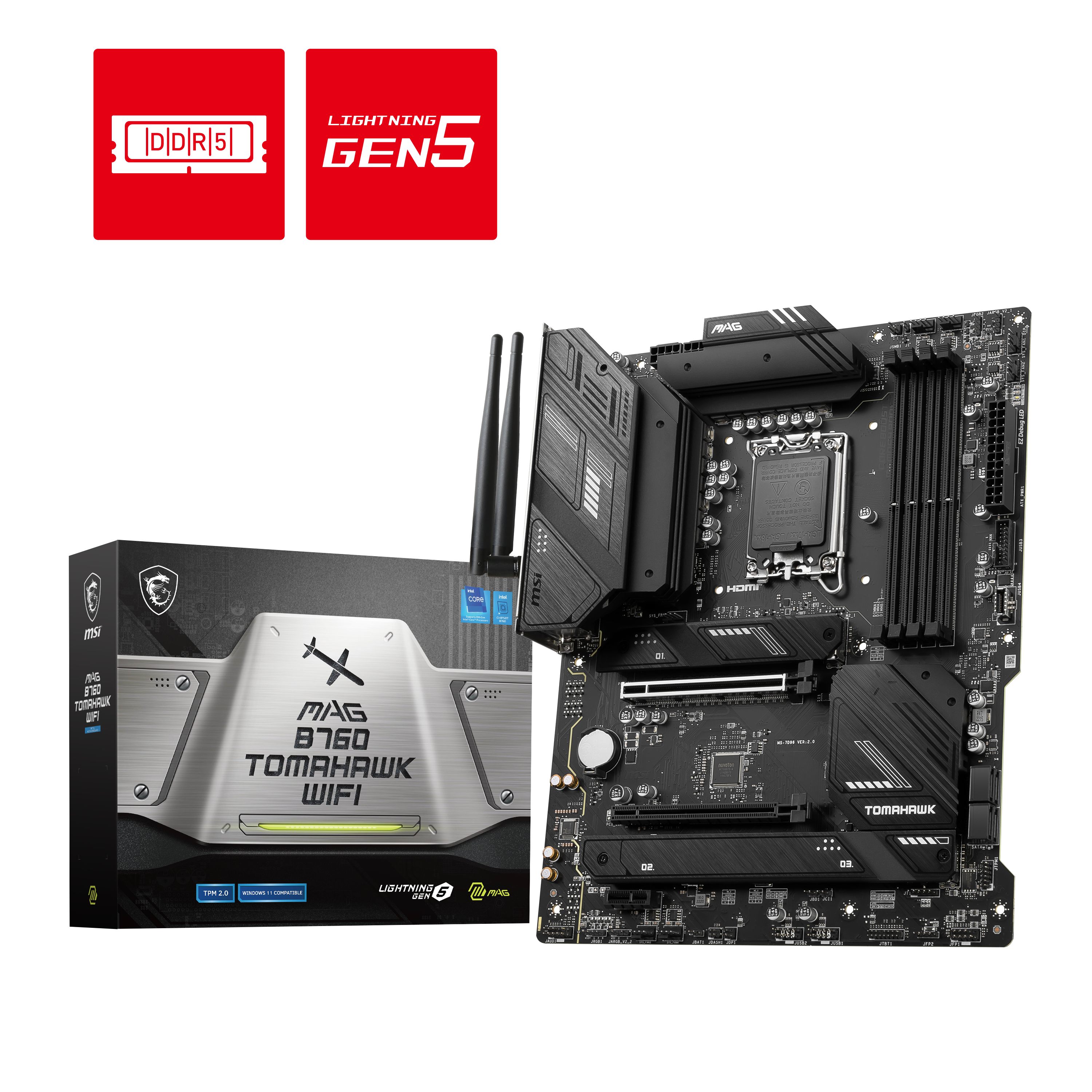 MSI MB MAG B760 TOMAHAWK WIFI SOKET 1700 DDR5 7000(OC) PCI-E GEN5 ,M.2 USB3.2 HDMI,DP 1X 2.5G LAN WI-FI 6E ATX