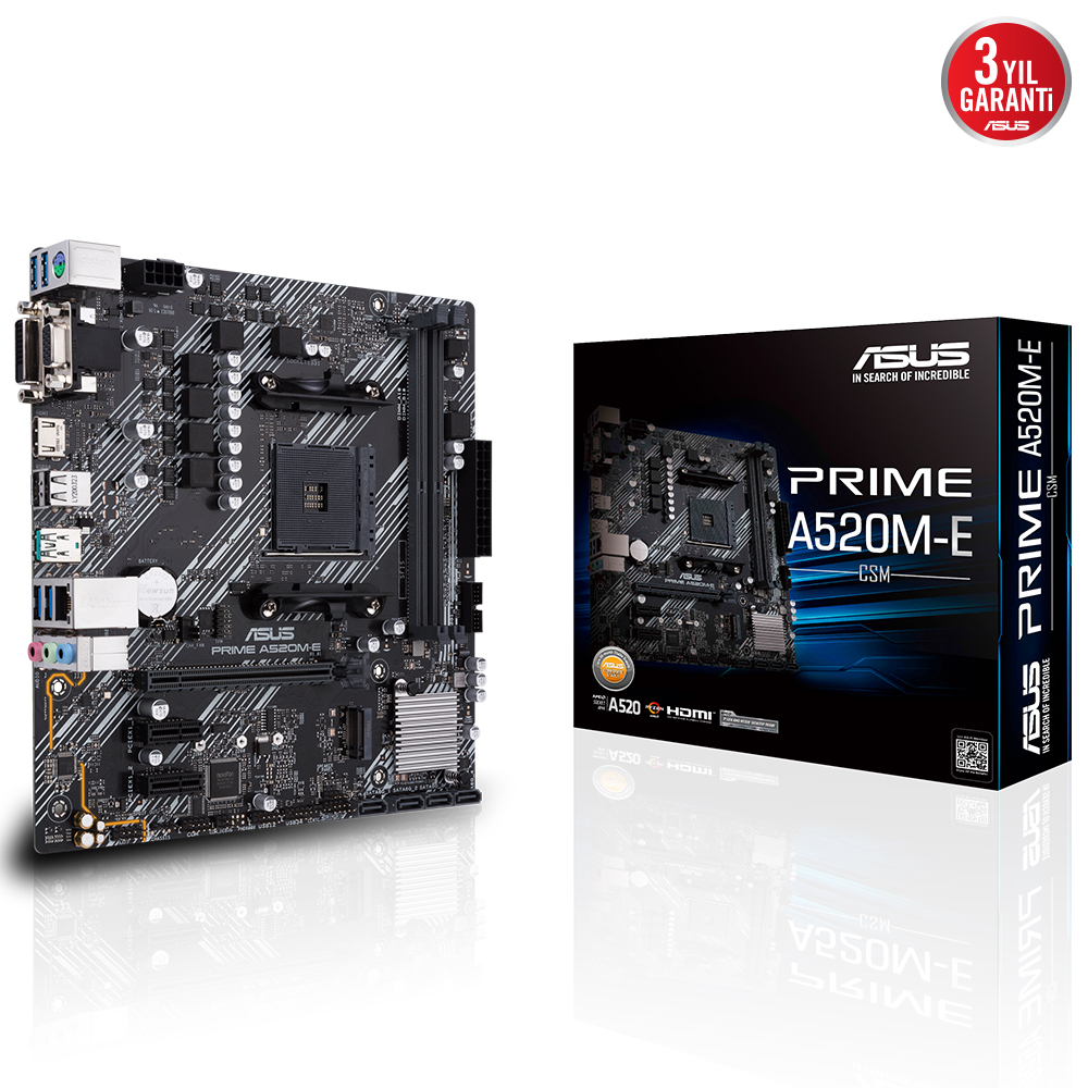 ASUS MB PRIME A520M-E/CSM AMD A520 AM4 DDR4 4400 HDMI DVI VGA M2 USB3.2 MATX ASUS MB 5X PROTECTION III ÜCRETSIZ UZAKTAN YÖNETIM YAZILIMI