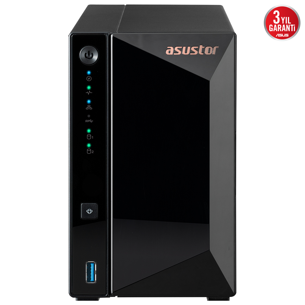 ASUSTOR AS3302T V2 REALTEK RTD1619B 2 YUVALI 4X22TB DESTEĞİ 2GB DDR4 2.5GbE x1 USB 3.2 x3