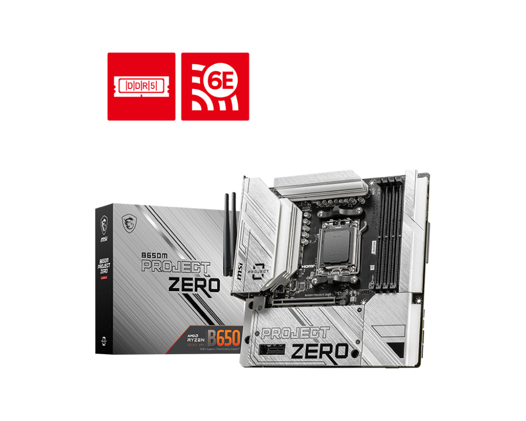 MSI MB B650M PROJECT ZERO AM5 DDR5 7600MHZ(OC) HDMI DP M.2 USB3.2 2.5G LAN WI-FI 6E MATX