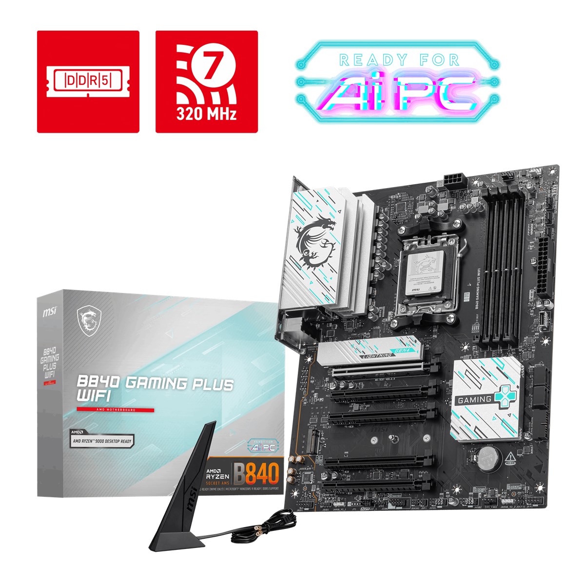 MSI MB B840 GAMING PLUS WIFI AM5 DDR5 8000MHZ(OC) HDMI 2X M.2 USB 10GBS 2.5G LAN WI-FI 7 ATX