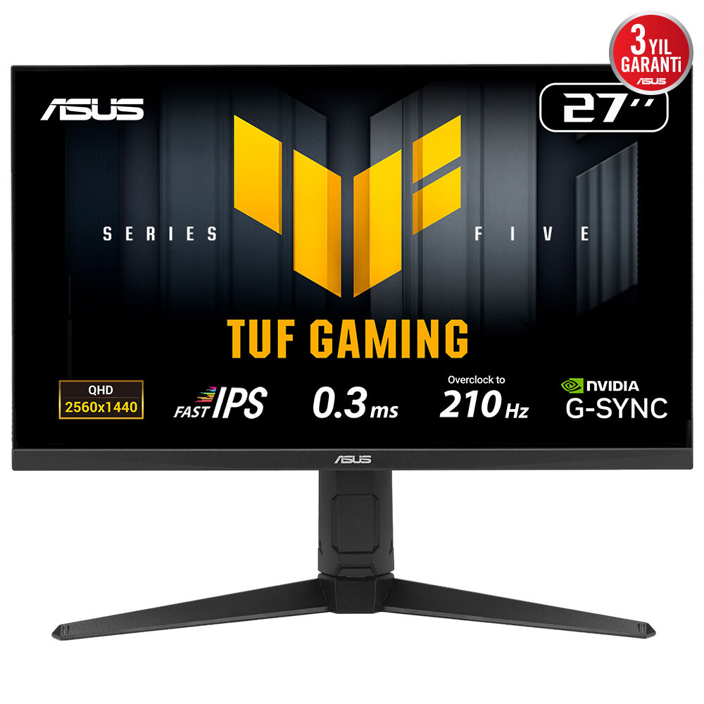 ASUS TUF GAMING VG27AQL5A 27 FAST IPS 2560x1440 0.3ms 210Hz 350cd DP HDMI USB Hoparlör VESA 3YIL EYECARE FLICKER-FREE PİVOT DÜŞÜK MAVİ IŞIK MONİTÖR