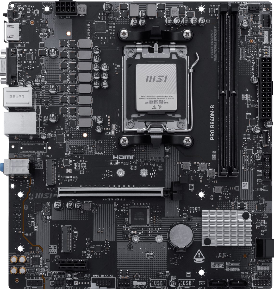 MSI MB PRO B840M-B AM5 DDR5 8000MHZ(OC) HDMI ,VGA,2X M.2 USB 5 GBS 2.5G LAN MATX