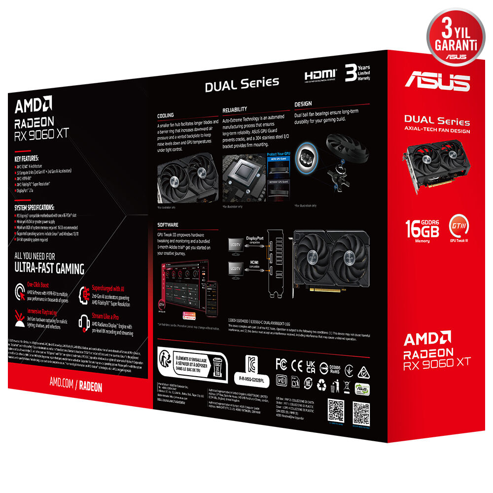 ASUS VGA DUAL-RX9060XT-16G-AMD-RADEON-RX 9060 XT-16G-16GB GDDR6-128bit-3250MHz-HDMI-2xDP-EKRAN KARTI - 8