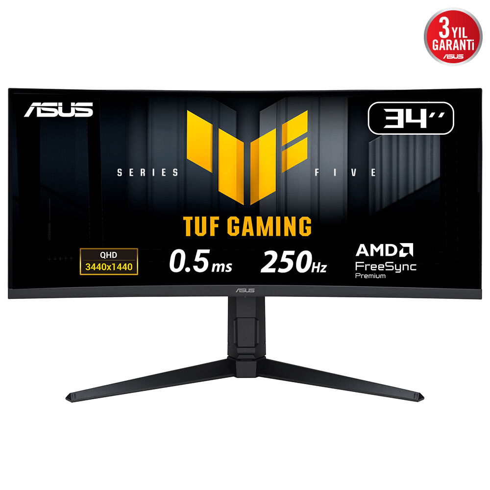 ASUS TUF GAMING VG34WQML5A 34 GAMING FAST VA KAVİSLİ FreeSync VE G-SYNC UYUMLU HDR 4K 3440x1440 0.5ms 250Hz 400cd DP HDMI USB Hoparlör VESA 3YIL ELMB HDR400 95% DCI-P3 YÜKSEKLİK AYARLI MONİTÖR
