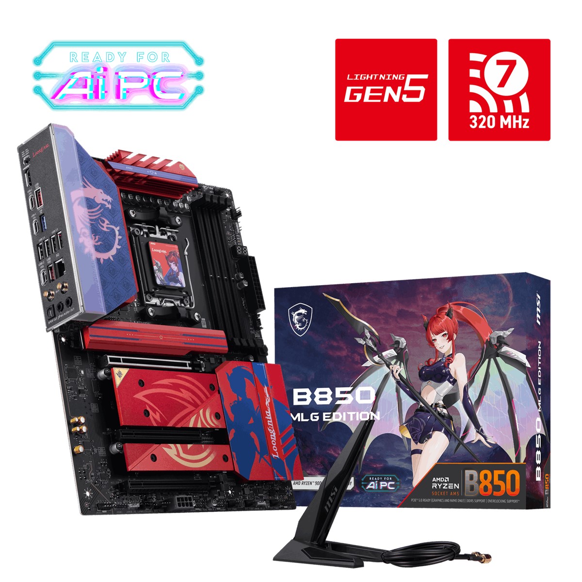 MSI MB B850 MLG EDITION AM5 DDR5 8400MHZ(OC) 3X PCI-E X16 HDMI 4X M.2 USB 10GBS 5G LAN WI-FI 7 ATX - 5