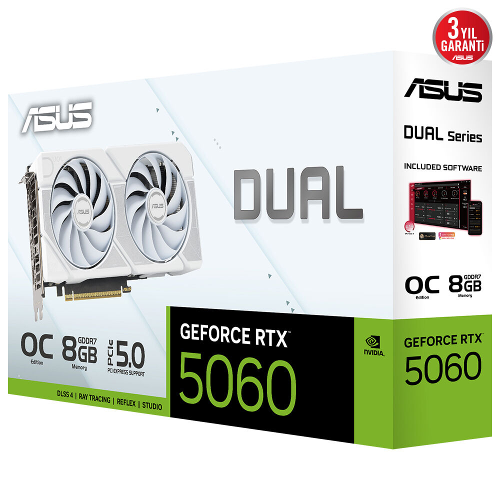 ASUS VGA DUAL-RTX5060-O8G-WHITE GDDR7-128bit--OC-HDMI-3xDP-DLSS3 EKRAN KARTI - 6