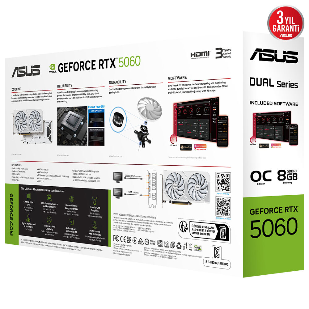 ASUS VGA DUAL-RTX5060-O8G-WHITE GDDR7-128bit--OC-HDMI-3xDP-DLSS3 EKRAN KARTI - 7