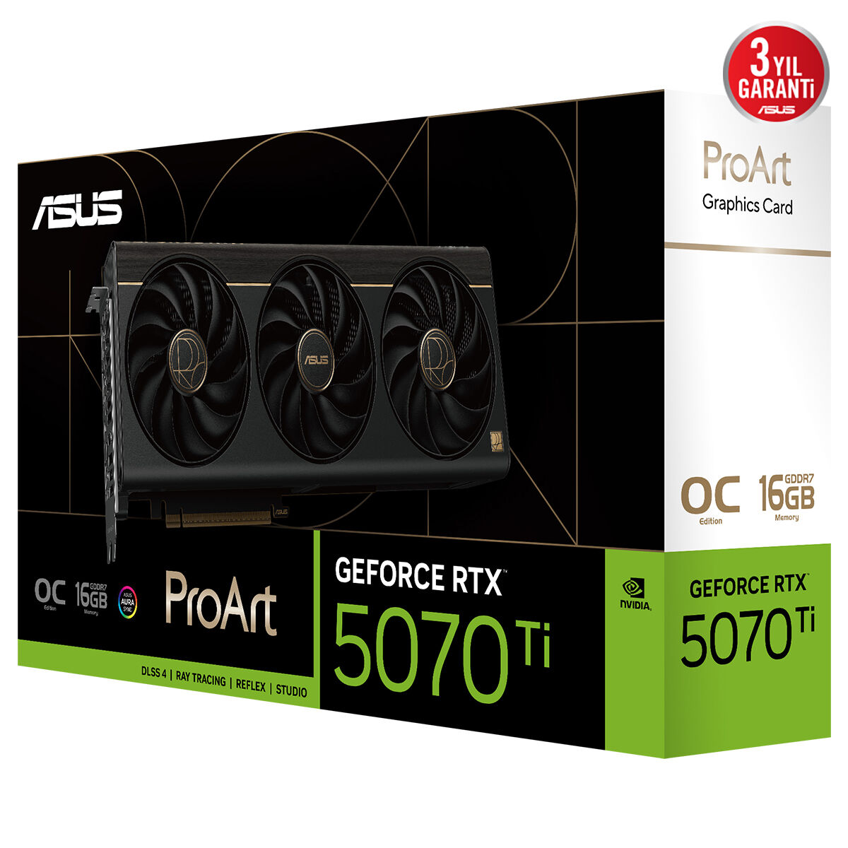 ASUS PROART-RTX5070TI-O16G-NVIDIA-GEFORCE-RTX 5070 TI-16GB GDDR7-256bit--OC-1xHDMI-2xDP-USB-C-DLSS4 EKRAN KARTI - 7