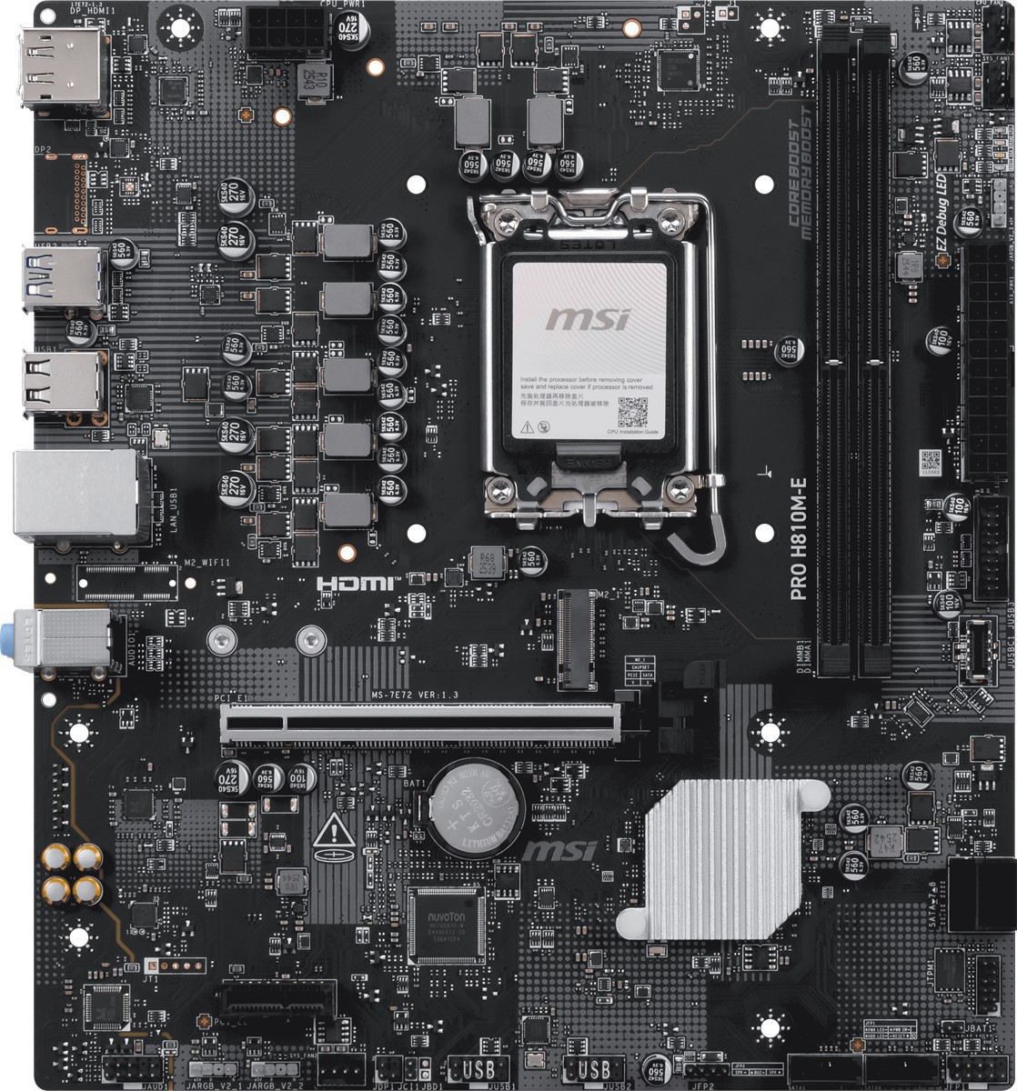 MSI MB PRO H810M-E SOKET 1851 DDR5 6400 MHZ(OC) 1xM.2 USB 5Gbps HDMI DP 2.5G LAN mATX