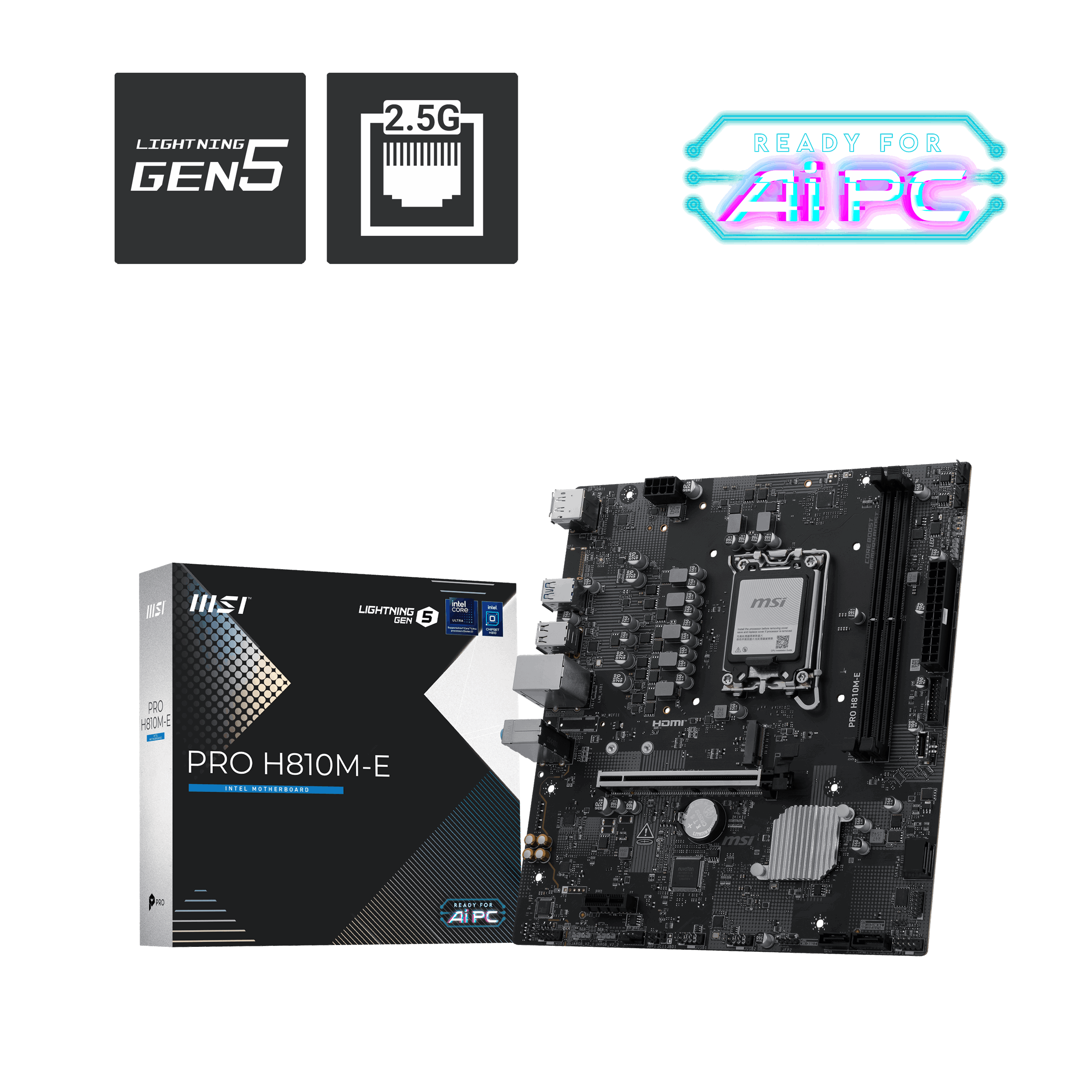MSI MB PRO H810M-E SOKET 1851 DDR5 6400 MHZ(OC) 1xM.2 USB 5Gbps HDMI DP 2.5G LAN mATX - 7