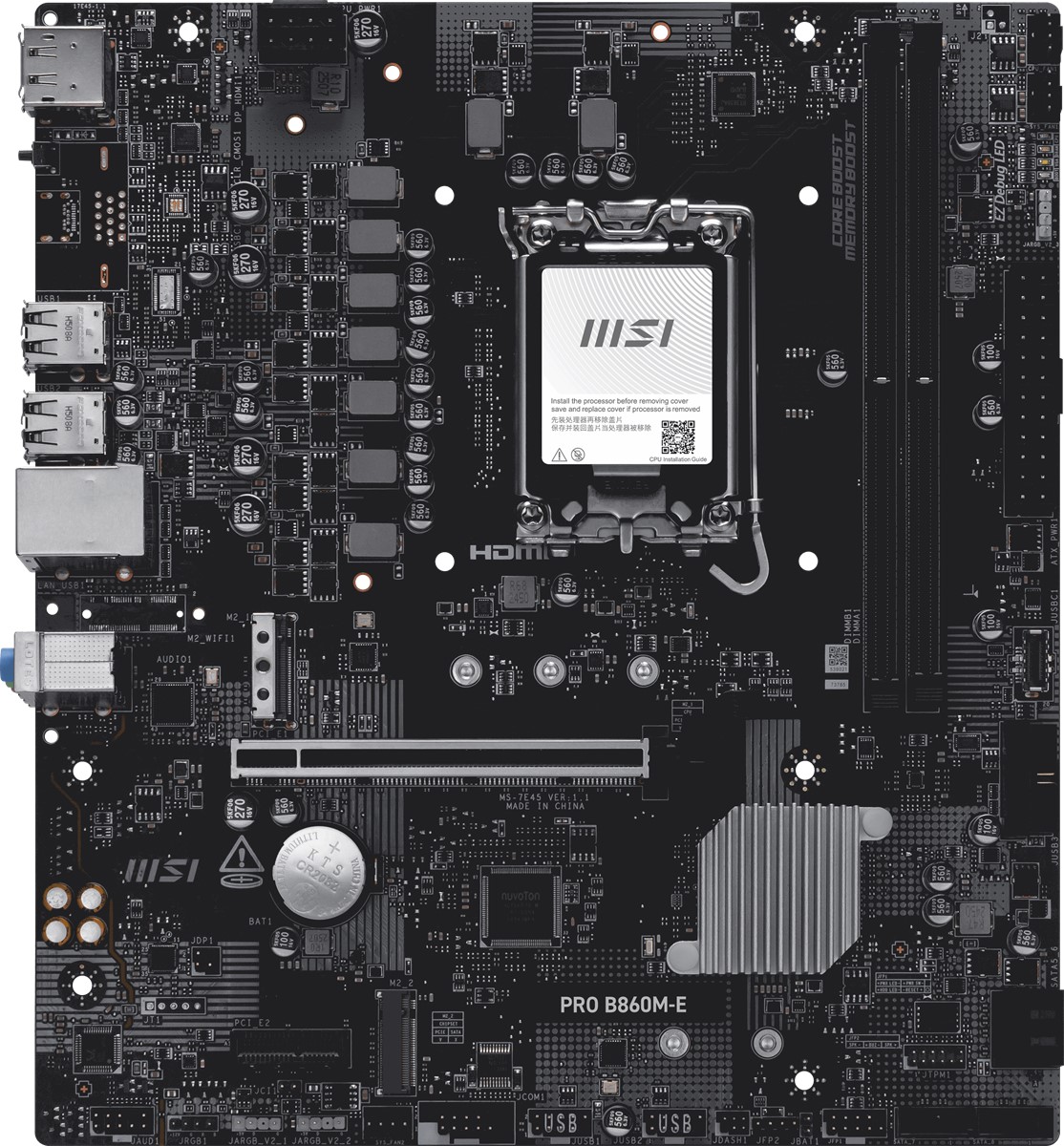 MSI MB PRO B860M-E SOKET 1851 DDR5 9066MHZ(OC) 2xM.2 HDMI DISPLAY 5G LAN mATX