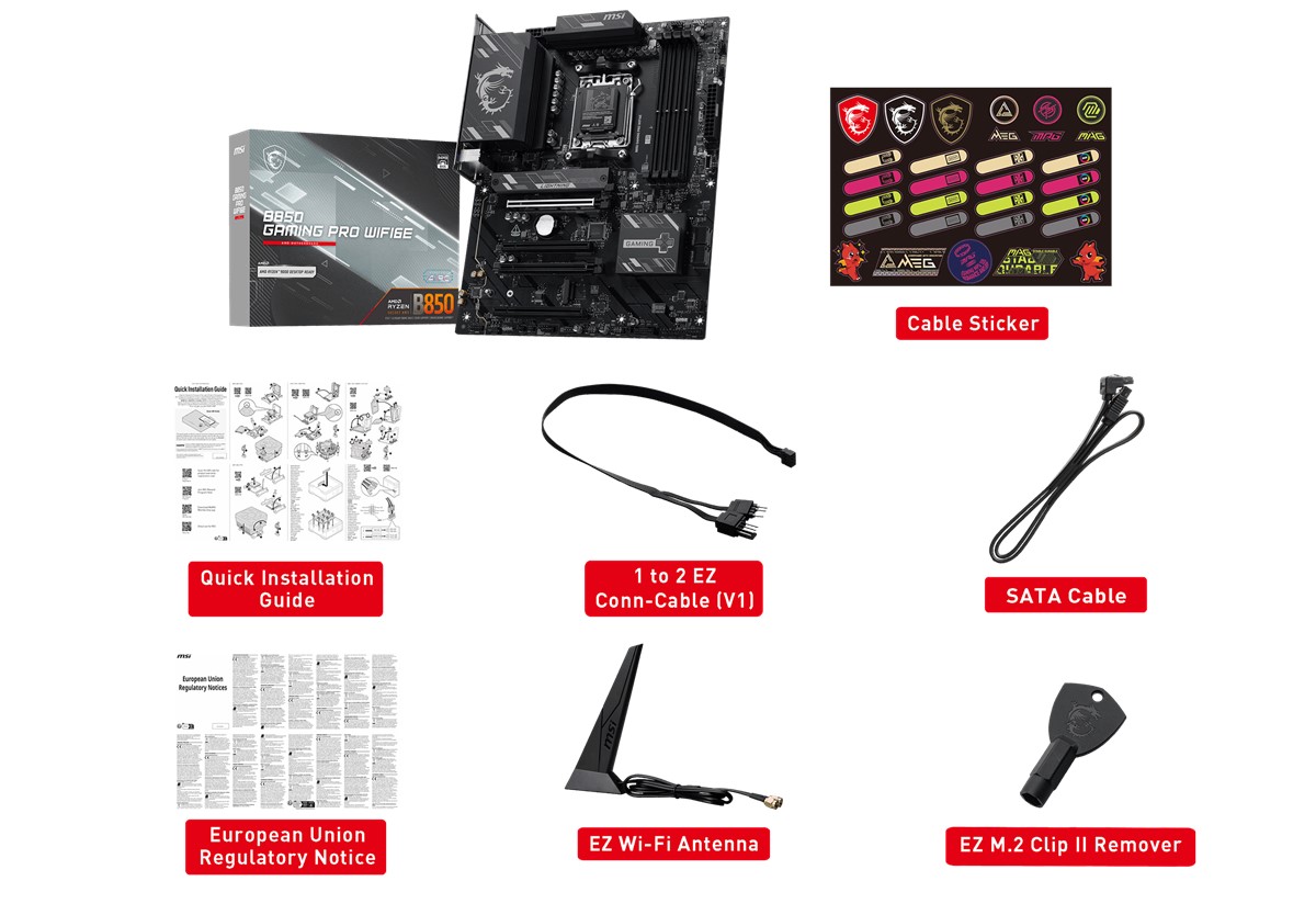MSI MB B850 GAMING PRO WIFI6E AM5 DDR5 8200MHZ(OC) DP 1X HDMI 2x M.2 4x PCI-E x16 USB 10Gbs 2,5G LAN WI-FI 6E ATX - 6