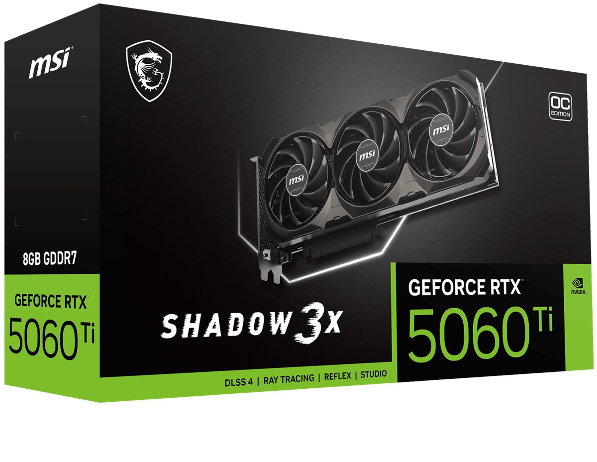 MSI VGA GEFORCE RTX 5060 TI 8G SHADOW 3X OC CLASSIC RTX5060TI 8GB GDDR7 128B DX12 PCIE 5.0 X16 (3XDP 1XHDMI) - 2