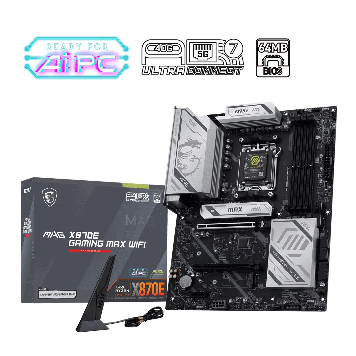 MSI MB MAG X870E GAMING MAX WIFI AM5 DDR5 8200MHZ(OC) 3x M.2 USB 40Gbps HDMI DP 5G LAN WIFI 7 RGB ATX - 5