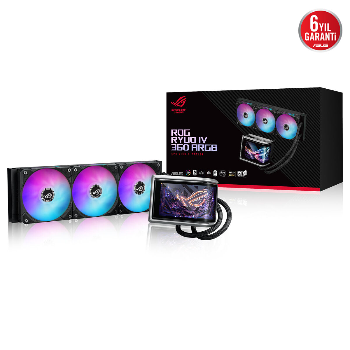 ASUS ROG RYUO IV 360 ARGB HAREKETLİ KAVİSLİ 6 67 INCH AMOLED EKRAN 3D EFEKTLİ VİDEO VE SİSTEM BİLGİLERİ ASETEK EMMA GEN8 V2 POMPA VE AURA EDGE AYDINLATMALI ÖN TAKILI ARGB FANLAR 6 YIL GARANTİ