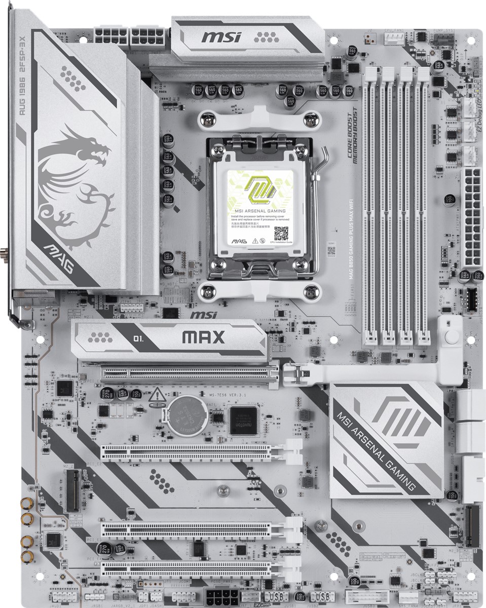 MSI MB MAG B850 GAMING PLUS MAX WIFI AM5 DDR5 8200MHZ(OC) DP 3x M.2 USB 10Gbs 5G LAN WI-FI 7 ATX - 2