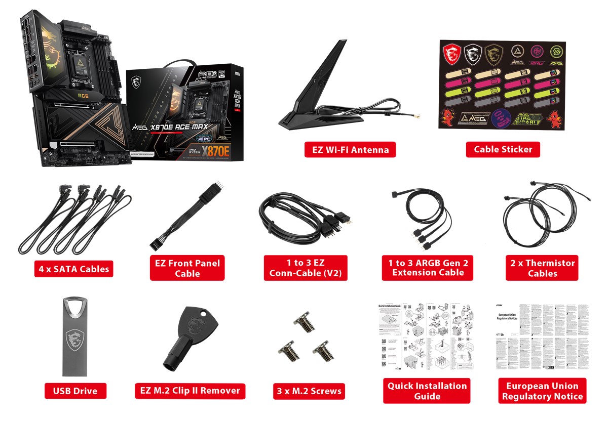 MSI MB MEG X870E ACE MAX AM5 DDR5 8400MHZ(OC)USB 40Gbps 5x M.2 HDMI 2x Type-C DP 10G LAN 5G LAN WIFI 7 RGB ATX - 5