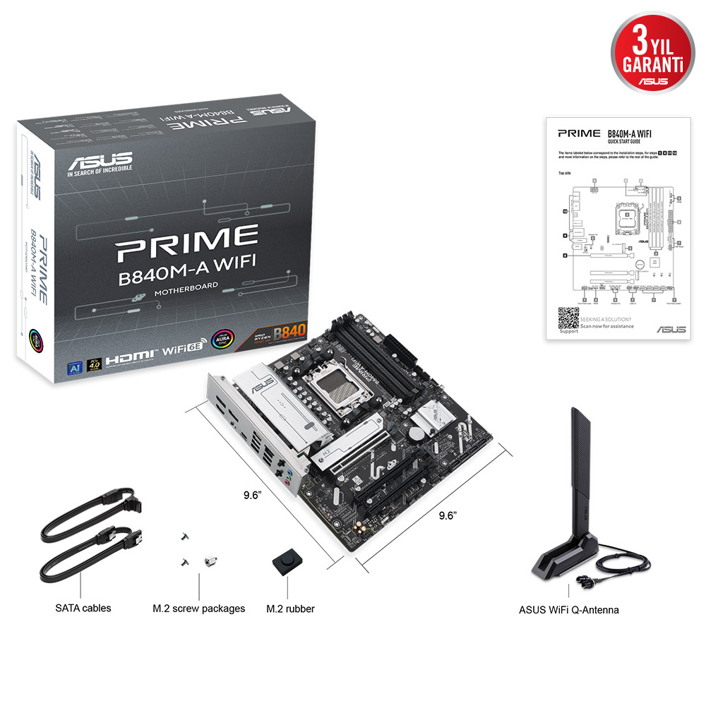ASUS PRIME B840M-K AMD B840 AM5 DDR5 8000 HDMI ÇİFT M2 USB3.2 AURA RGB 2.5GBİT LAN MATX 8+2+1 GÜÇ AŞAMALARI ASUS 5X PROTECTION III READY FOR ADVANCED AI PC - 7