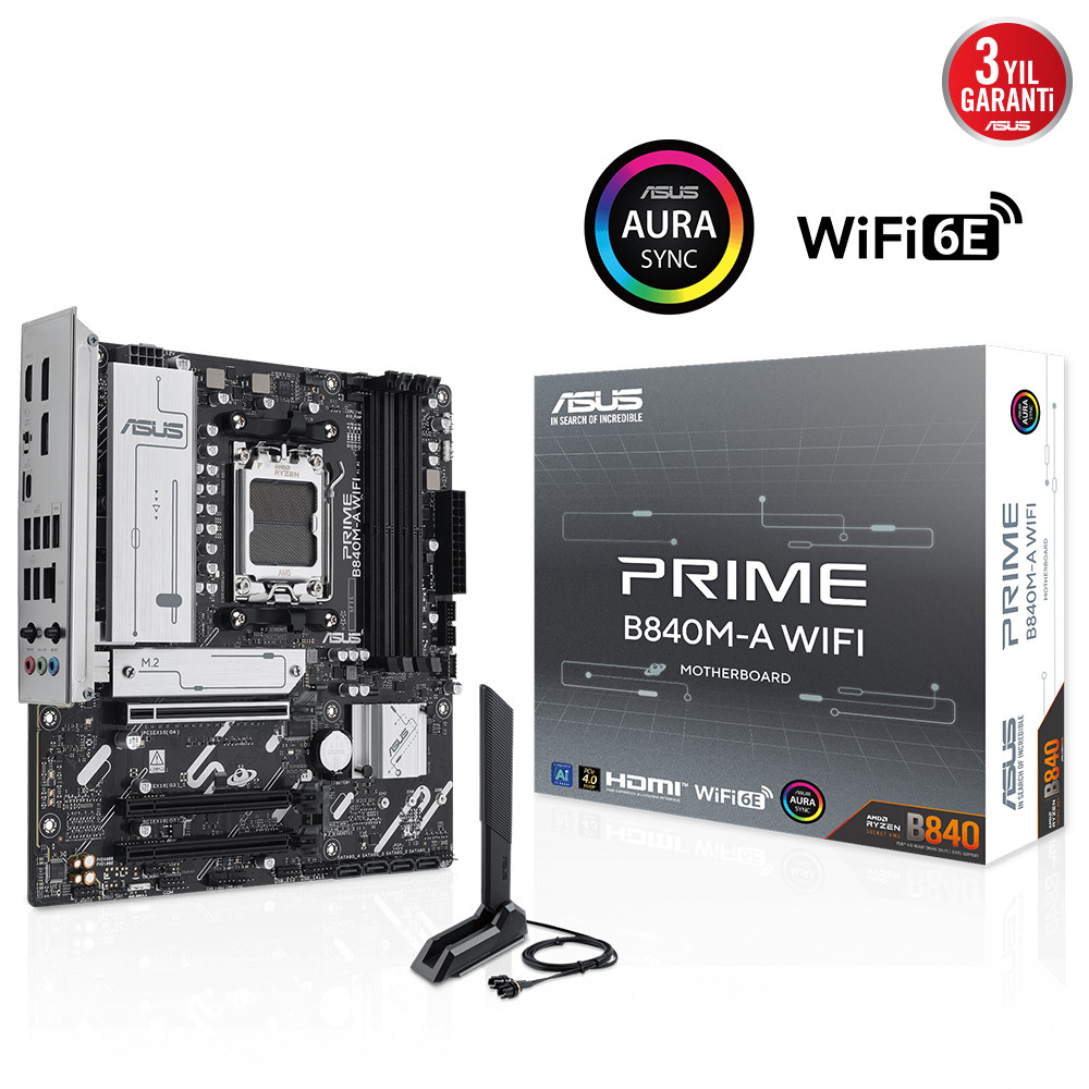 ASUS PRIME B840M-K AMD B840 AM5 DDR5 8000 HDMI ÇİFT M2 USB3.2 AURA RGB 2.5GBİT LAN MATX 8+2+1 GÜÇ AŞAMALARI ASUS 5X PROTECTION III READY FOR ADVANCED AI PC - 8