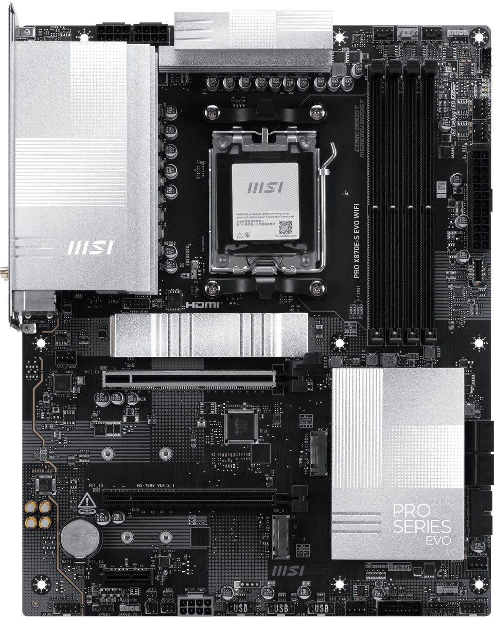 MSI MB PRO X870E-S EVO WIFI AM5 DDR5 8200MHZ(OC) 3x M.2 USB 40Gbps Type-C DP HDMI 5G LAN WIFI 7 RGB ATX - 2