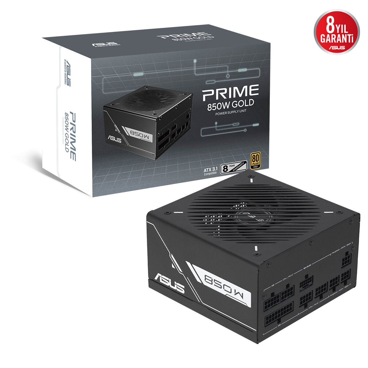 ASUS 850w 80+ Gold PRIME 850G Tam Modüler Power Supply / 90YE00U2-B0NA00 görsel 3