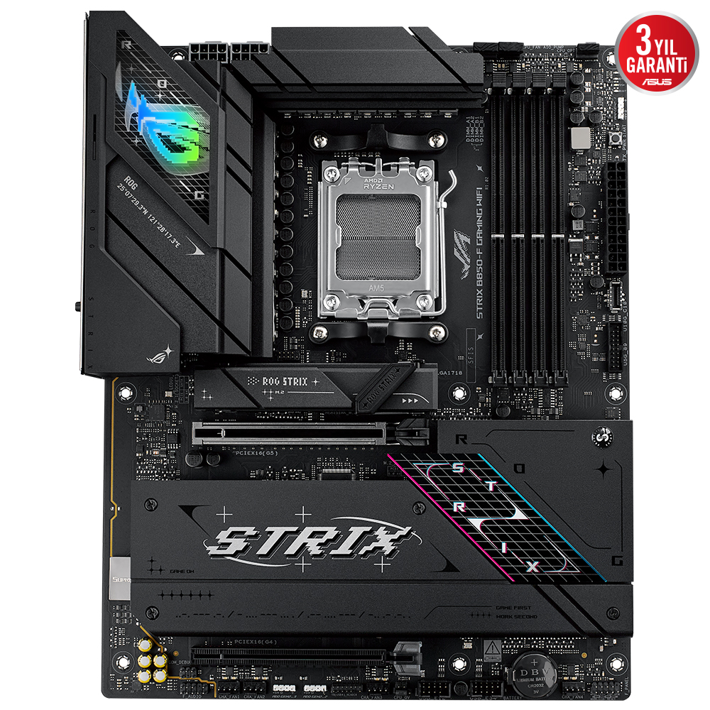 ASUS ROG STRIX B850-F GAMING WIFI7 NEO AMD B850 AM5 DDR5 9000 HDMI 4x M2 USB3.2 Gen 2x2 WiFi 7 + BT AURA RGB 2.5GBIT LAN ATX 16+2+2 GÜÇ AŞAMALARI 2xGEN5 M.2 ASUS Q-DESIGN READY FOR ADVANCED AI PC