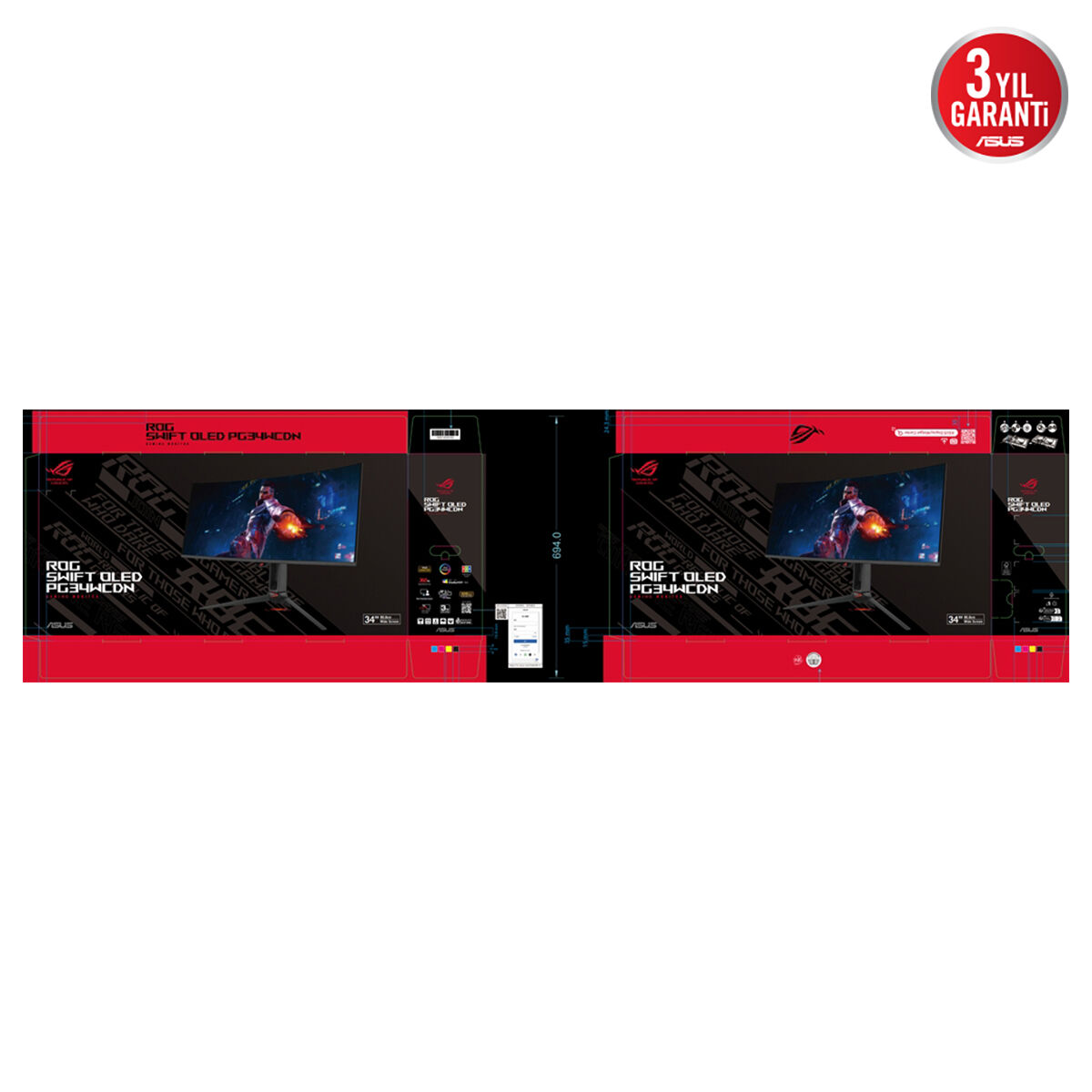 ASUS ROG SWIFT PG34WCDN 34 RGB QD-OLED KAVİSLİ FREESYNC VE GSYNC UYUMLU 3440x1440 0.03ms 360Hz 1300cd(HDR max) DP HDMI USB-C USB YOK VESA 3YIL OLED CARE PRO YAKINLIK SENSÖRÜ(NEO PROXIMITY SENSOR) HDR YÜKSEKLİK AYARLI PD90 W MONİTÖR - 8