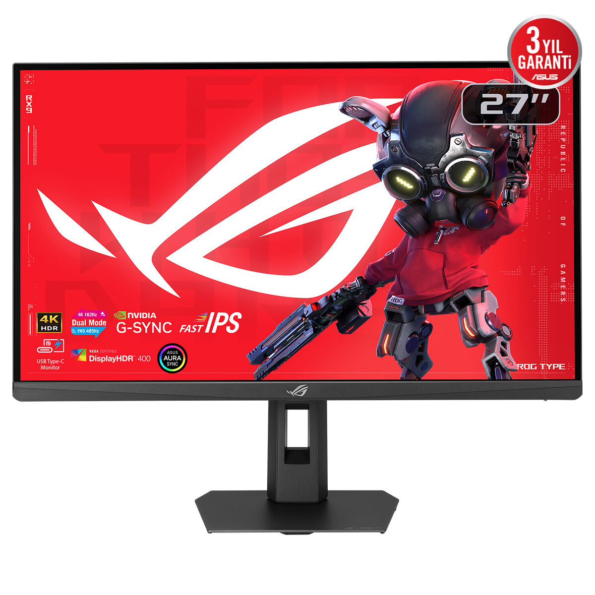 ASUS ROG STRIX XG27UCGR 27 DUAL MODE FAST IPS FREESYNC VE G-SYNC UYUMLU HDR 3840x2160 0.3ms 4K 162Hz/FHD 485Hz 400cd DP HDMI USB-C YOK VESA 3YIL ELMB SYNC PIVOT HDR MONİTÖR - 3