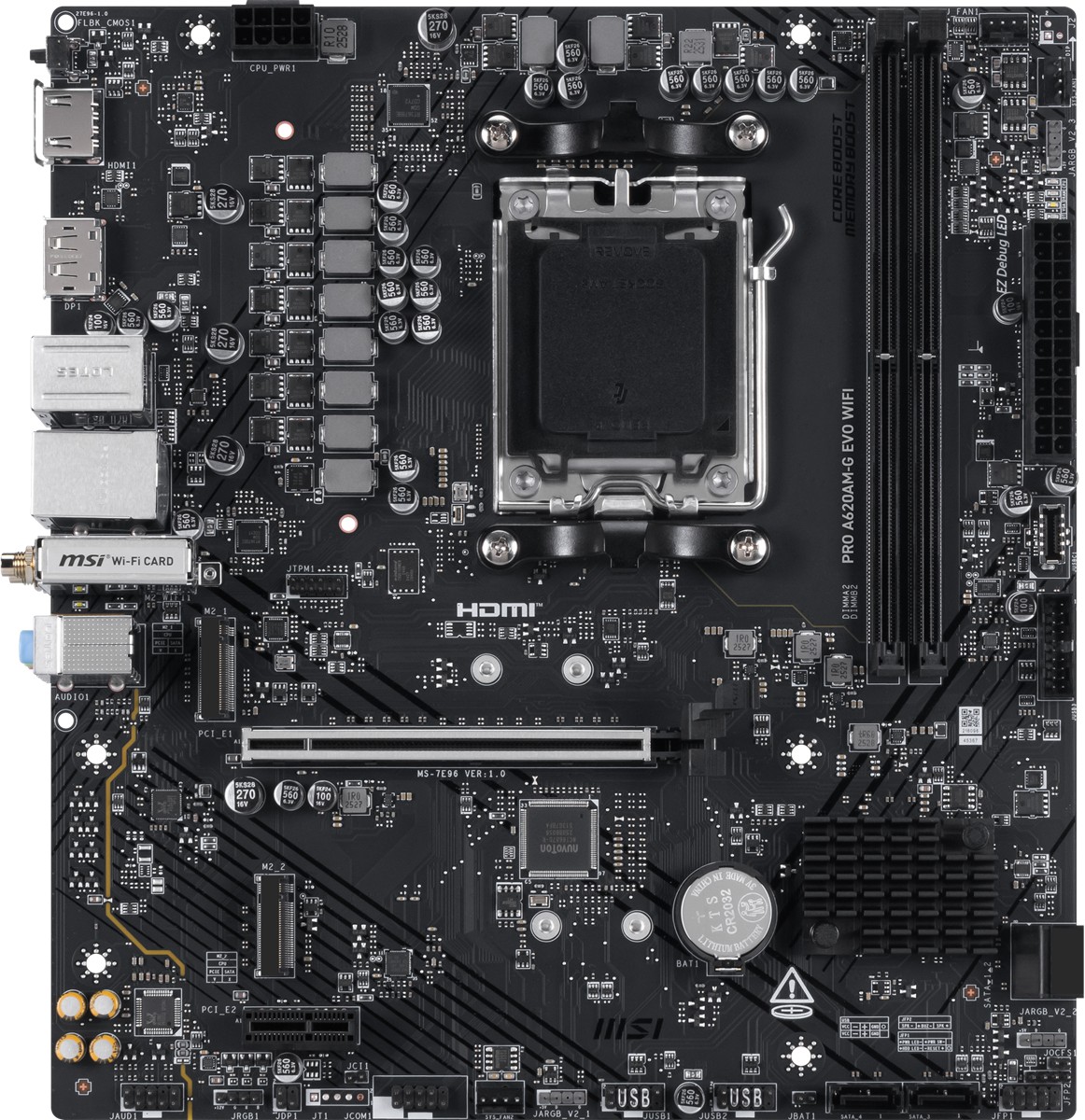 MSI PRO A620AM-G EVO WIFI AM5 DDR5 7200MHZ(OC) ARGB HDMI VGA 2XM.2 USB 5 GBPS 2.5G LAN WIFI 6E MATX - 2