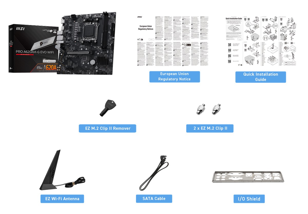 MSI PRO A620AM-G EVO WIFI AM5 DDR5 7200MHZ(OC) ARGB HDMI VGA 2XM.2 USB 5 GBPS 2.5G LAN WIFI 6E MATX - 7