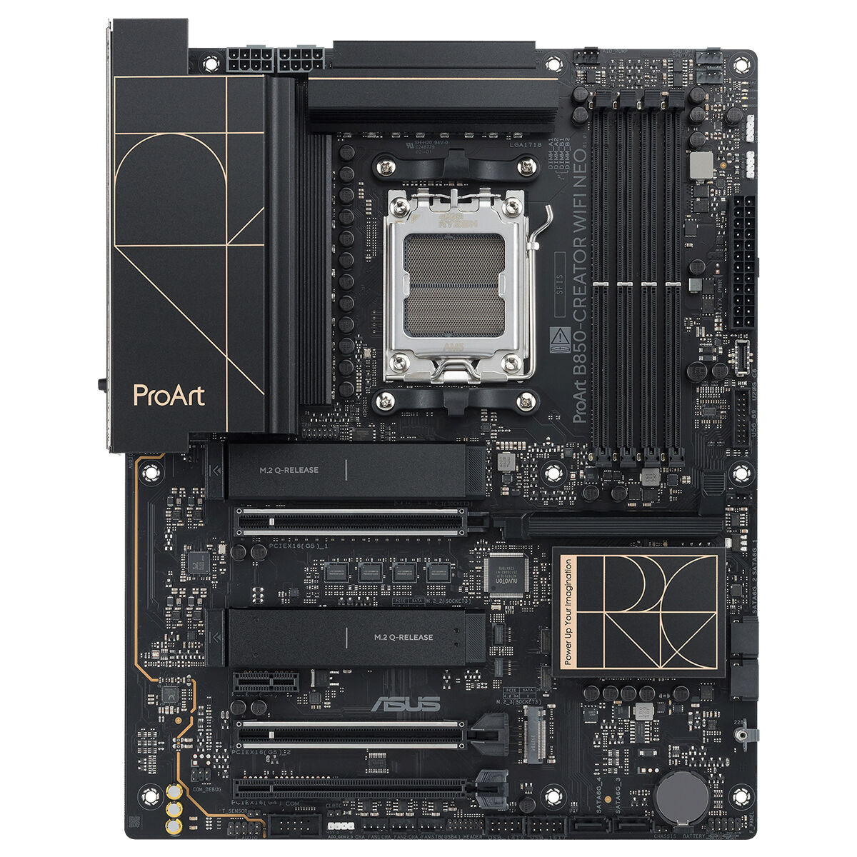 ASUS PROART B850-CREATOR WIFI NEO AMD B850 AM5 DDR5 9000 DP HDMI Type-C 3x M2 USB3.2 WiFi 7 + BT AURA RGB 2x5Gbit LAN ATX 14+2+1 Güç Aşamaları, 3xGen5 M.2, ProArt Creator Hub