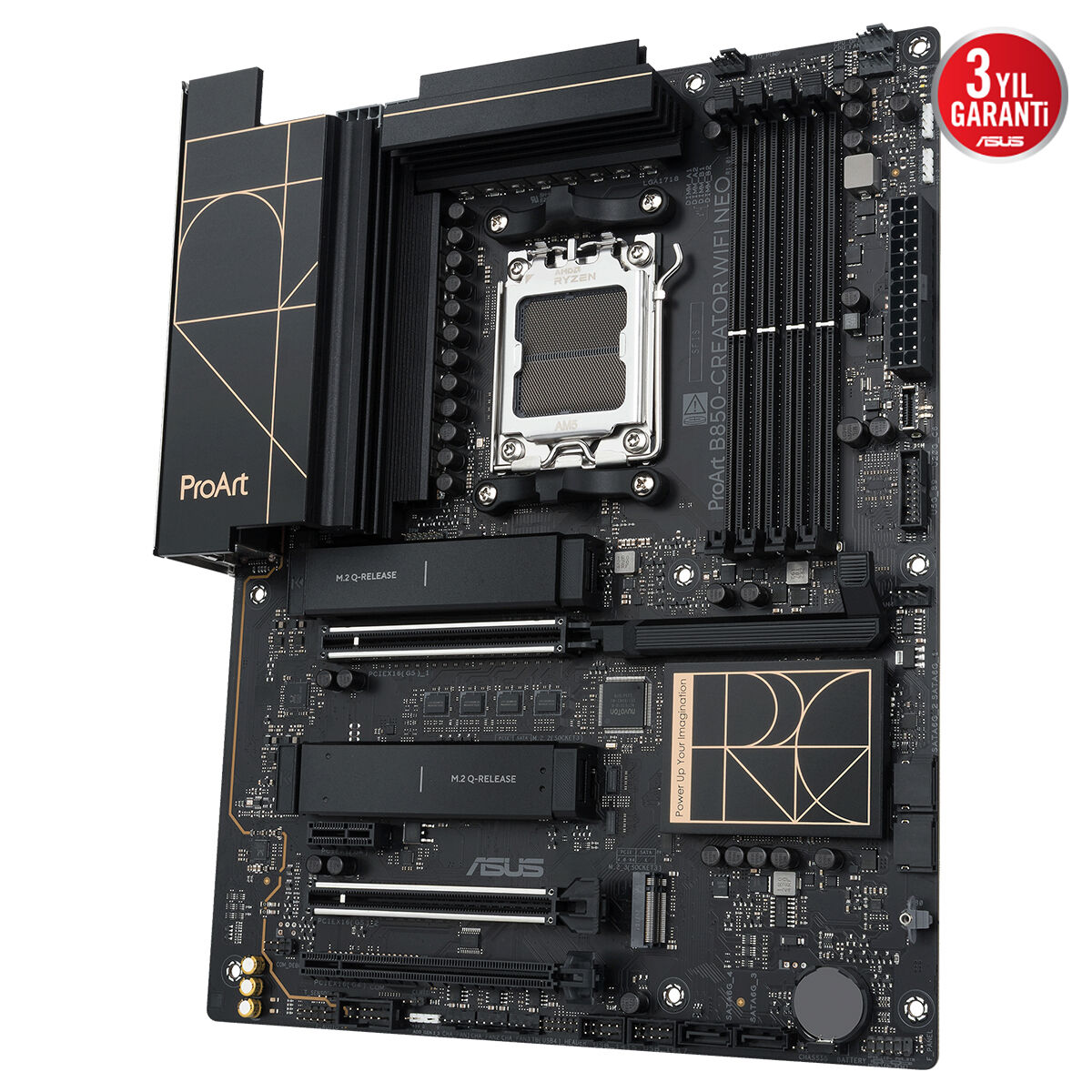 ASUS PROART B850-CREATOR WIFI NEO AMD B850 AM5 DDR5 9000 DP HDMI Type-C 3x M2 USB3.2 WiFi 7 + BT AURA RGB 2x5Gbit LAN ATX 14+2+1 Güç Aşamaları, 3xGen5 M.2, ProArt Creator Hub - 4