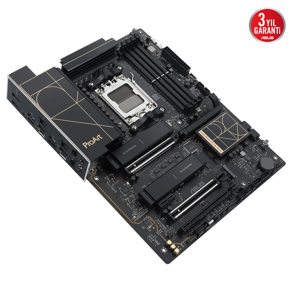 ASUS PROART B850-CREATOR WIFI NEO AMD B850 AM5 DDR5 9000 DP HDMI Type-C 3x M2 USB3.2 WiFi 7 + BT AURA RGB 2x5Gbit LAN ATX 14+2+1 Güç Aşamaları, 3xGen5 M.2, ProArt Creator Hub - 5