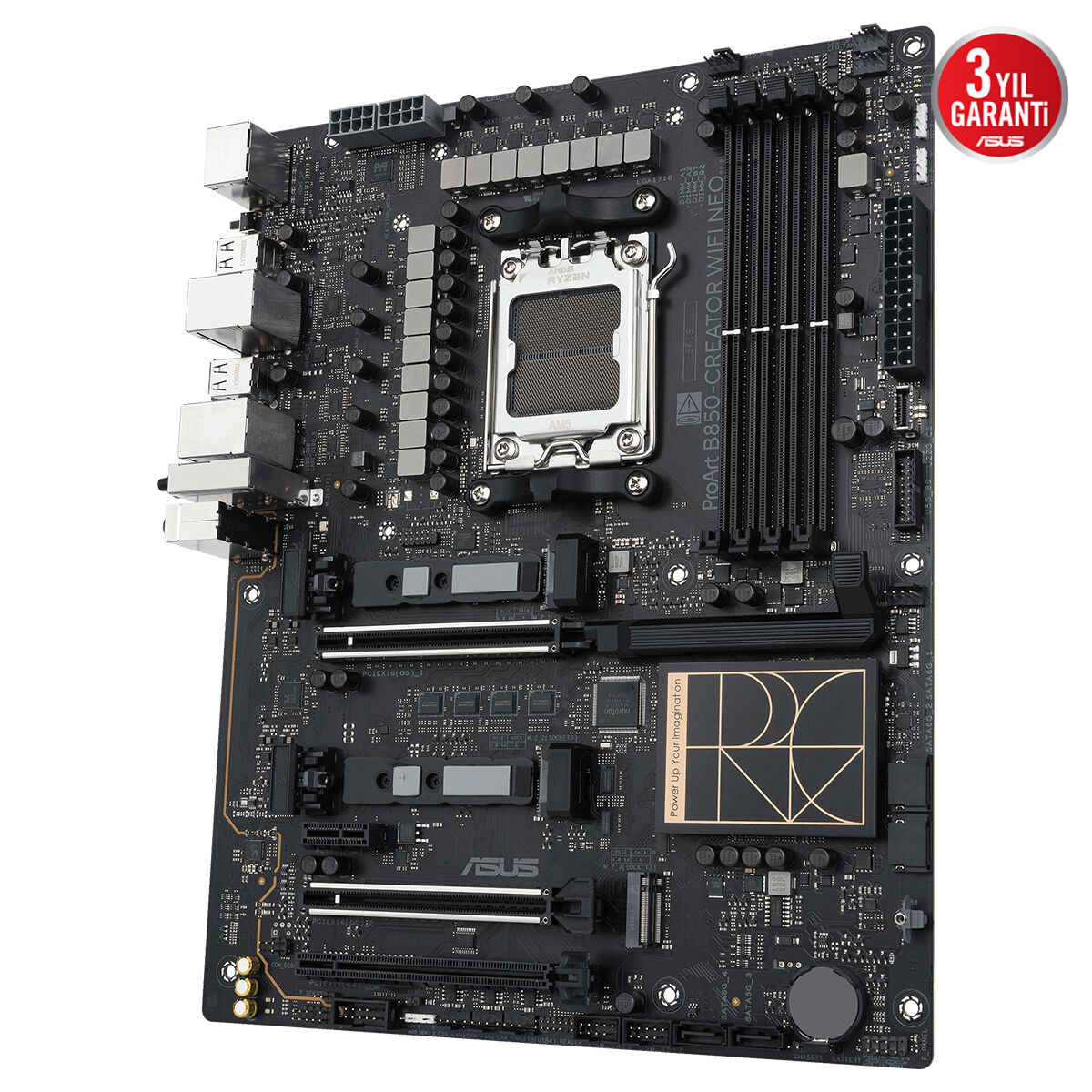 ASUS PROART B850-CREATOR WIFI NEO AMD B850 AM5 DDR5 9000 DP HDMI Type-C 3x M2 USB3.2 WiFi 7 + BT AURA RGB 2x5Gbit LAN ATX 14+2+1 Güç Aşamaları, 3xGen5 M.2, ProArt Creator Hub - 6