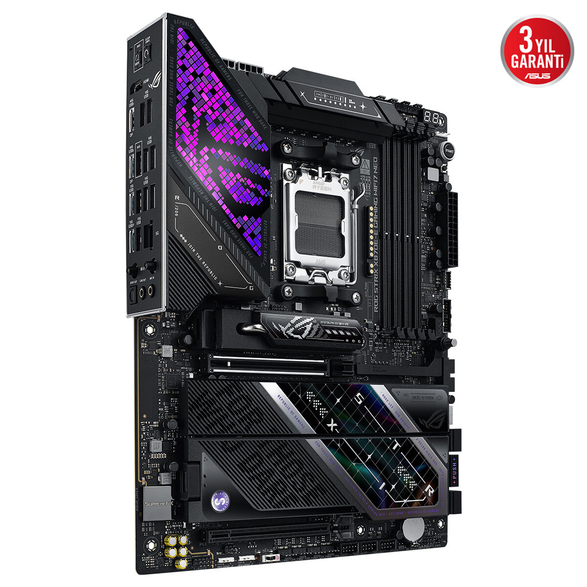 ASUS ROG STRIX X870E-E GAMING WIFI7 NEO AMD X870 AM5 DDR5 9000 HDMI 2xUSB4 5x M2 USB3.2 WiFi 7 + BT AURA RGB 5Gbit LAN ATX 18+2+2 Güç Aşamaları, Çift USB4, AIO Q-CONNECTOR - 2