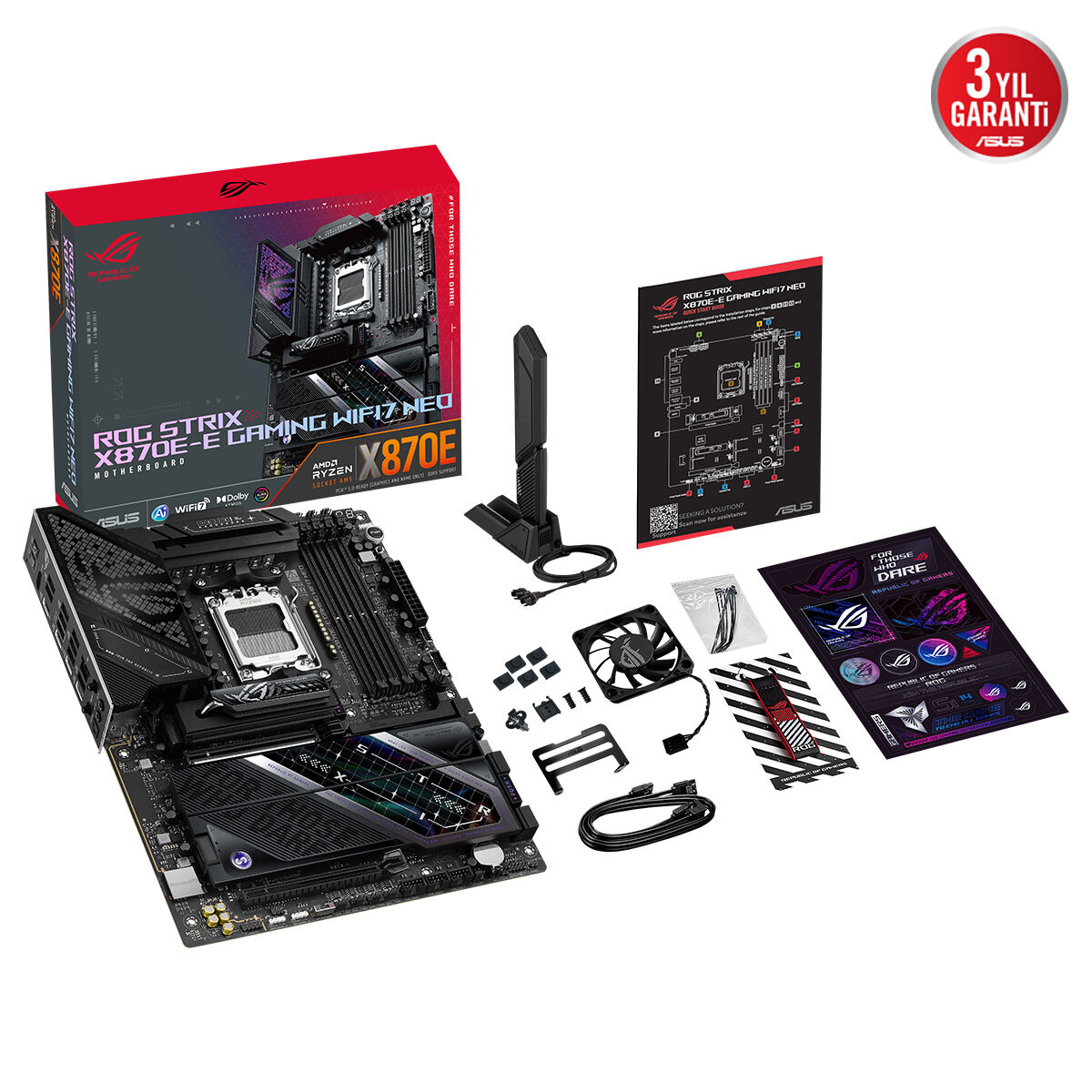 ASUS ROG STRIX X870E-E GAMING WIFI7 NEO AMD X870 AM5 DDR5 9000 HDMI 2xUSB4 5x M2 USB3.2 WiFi 7 + BT AURA RGB 5Gbit LAN ATX 18+2+2 Güç Aşamaları, Çift USB4, AIO Q-CONNECTOR - 7