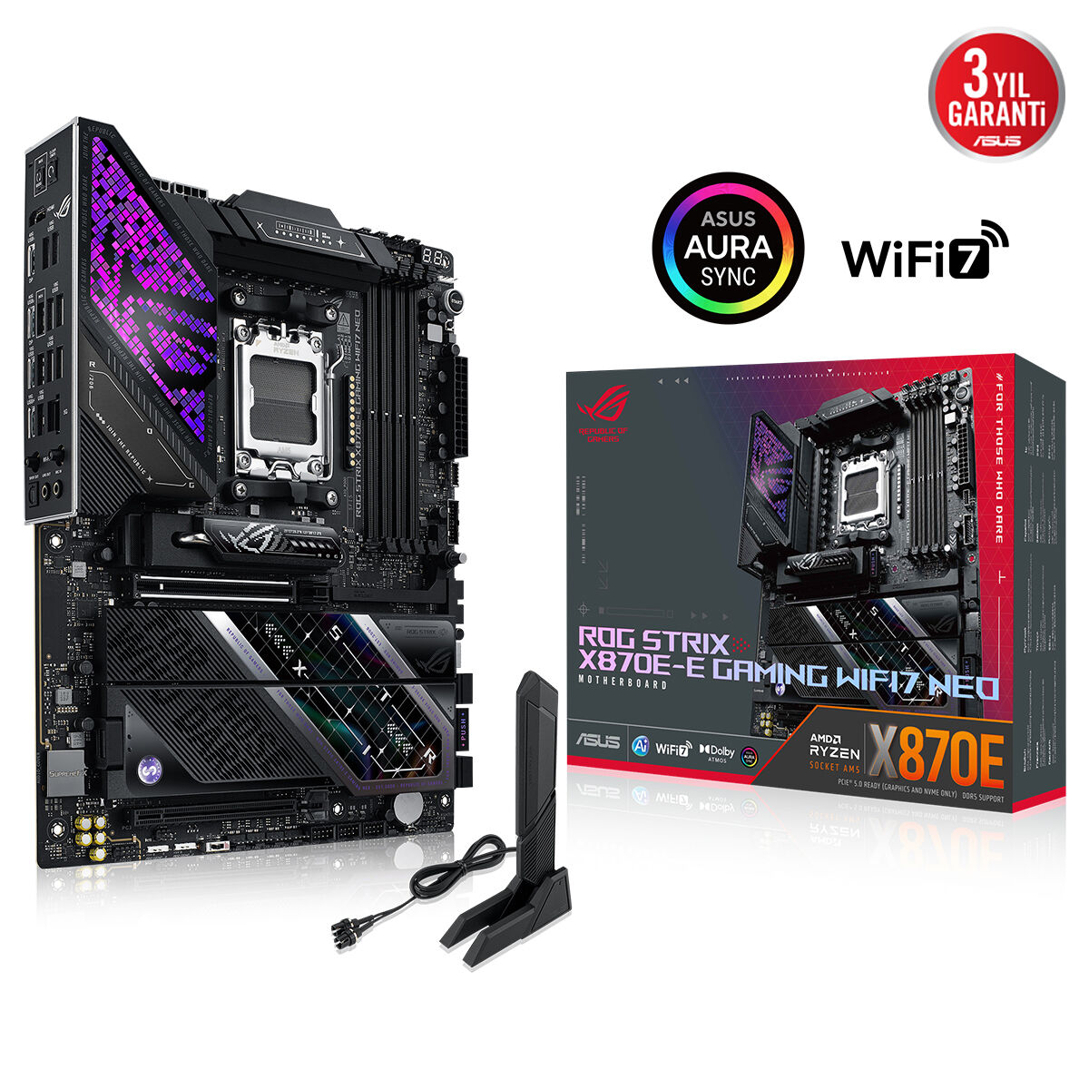 ASUS ROG STRIX X870E-E GAMING WIFI7 NEO AMD X870 AM5 DDR5 9000 HDMI 2xUSB4 5x M2 USB3.2 WiFi 7 + BT AURA RGB 5Gbit LAN ATX 18+2+2 Güç Aşamaları, Çift USB4, AIO Q-CONNECTOR - 8