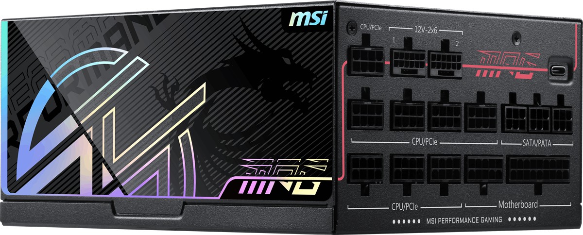MSI PSU MPG AI1600TS PCIE5 1600W 80+ TITANIUM ATX 3.1 PCIe 5.1 2X 12V-2x6 POWER SUPPLY - 3