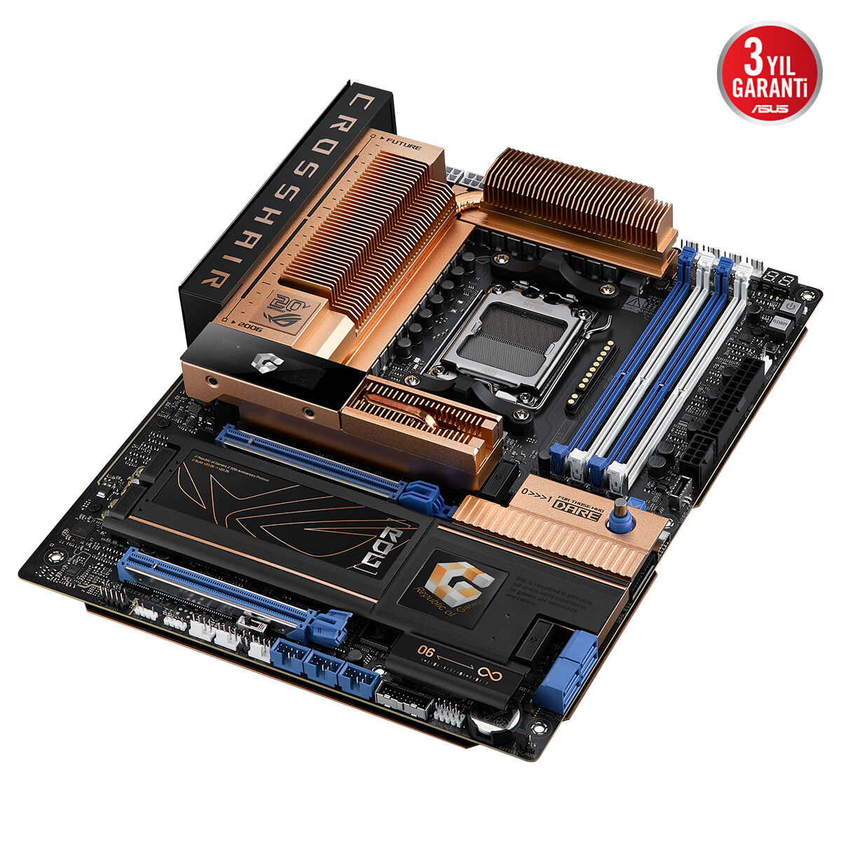 ASUS ROG CROSSHAIR 2006 AMD X870E AM5 DDR5 9600 HDMI 2xUSB4 5x M2 USB3.2 WiFi 7 + BT AURA RGB 10Gbit + 5Gbit LAN ATX 20+2+2 Güç Aşamaları, Çift USB4, 5xM.2 slot, Wi-Fi 7, AI Overclocking - 2