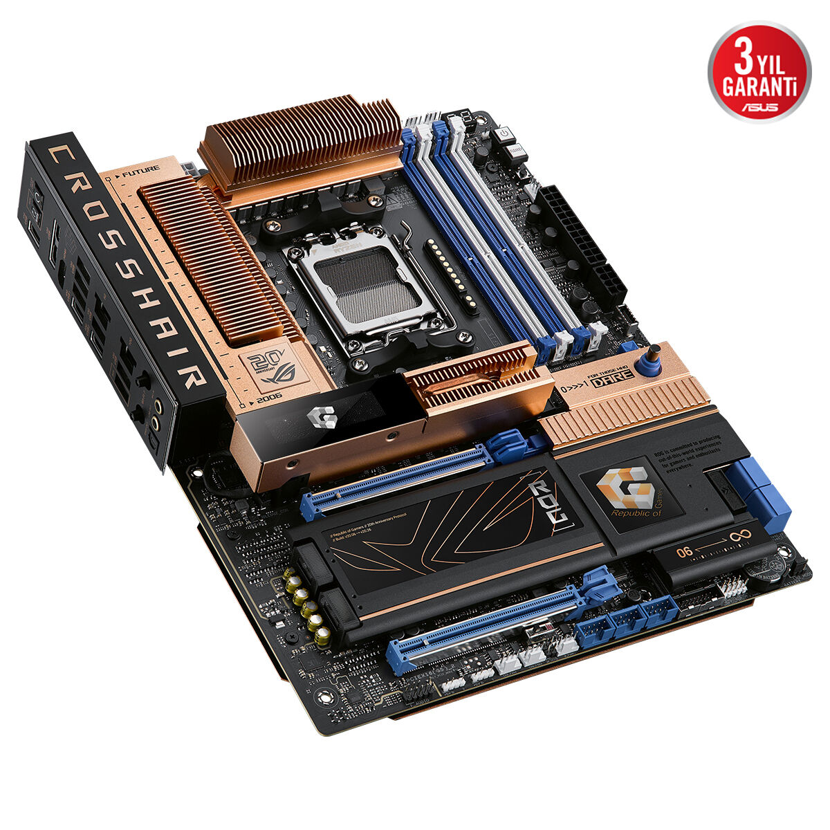 ASUS ROG CROSSHAIR 2006 AMD X870E AM5 DDR5 9600 HDMI 2xUSB4 5x M2 USB3.2 WiFi 7 + BT AURA RGB 10Gbit + 5Gbit LAN ATX 20+2+2 Güç Aşamaları, Çift USB4, 5xM.2 slot, Wi-Fi 7, AI Overclocking - 3