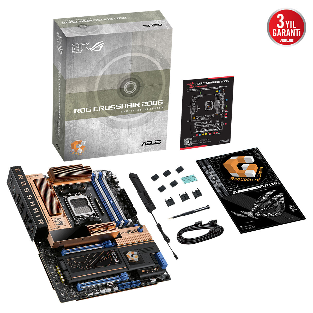 ASUS ROG CROSSHAIR 2006 AMD X870E AM5 DDR5 9600 HDMI 2xUSB4 5x M2 USB3.2 WiFi 7 + BT AURA RGB 10Gbit + 5Gbit LAN ATX 20+2+2 Güç Aşamaları, Çift USB4, 5xM.2 slot, Wi-Fi 7, AI Overclocking - 8