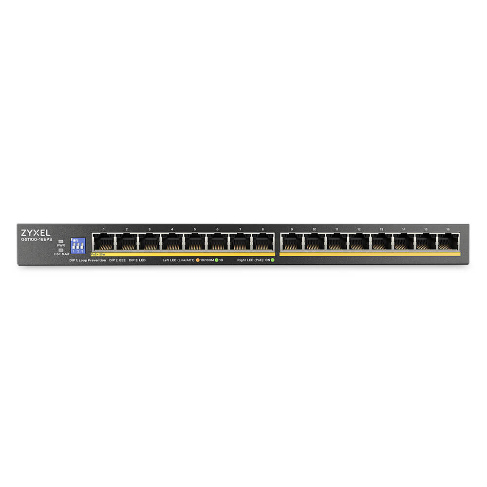 ZYXEL 16port PoE 135W Gigabit Yönetilemez Switch GS1100-16EPS